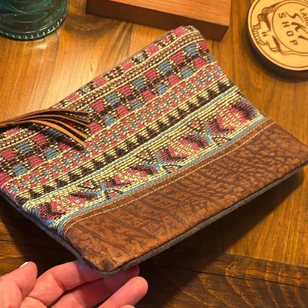 NWT Myra Bag Pink and Brown Aztec Patterned Clutch